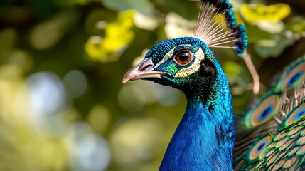 Close-up of a colorful peacock spreading its feathers, vibrant scene, stock photo style © Paniti