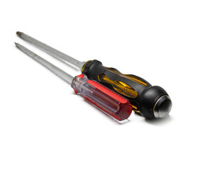 Red and Yellow Screwdrivers. Two screwdrivers with white background