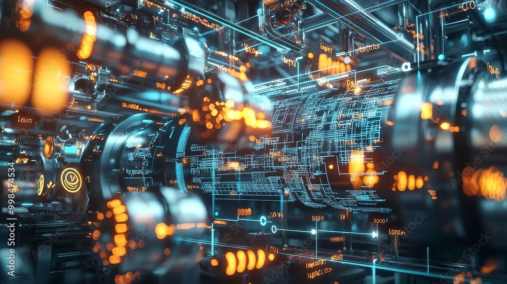Poster using the digital twin concept, a virtual version of the smart factory mirrors real-time operations 