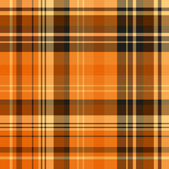 Seamless pattern in unique orange, yellow, brown and black colors for plaid, fabric, textile, clothes, tablecloth and other things. Vector image.
