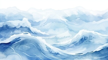 Winter ocean waves watercolor navy blue sky, white snow abstract background