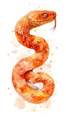 Obraz premium Watercolor Painting of a Red Snake on White Background, Abstract Image, Texture, Pattern Background, Wallpaper, Cover and Screen of Smartphone, PC, Laptop, 9:16 and 16:9 Format