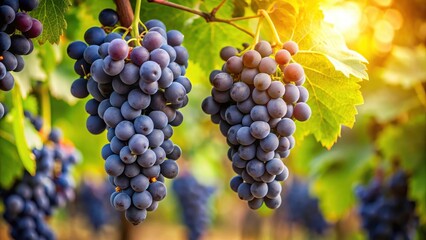 Bunch of ripe black grapes on vine , harvest, agriculture, vineyard, fruit, organic, fresh, natural, food, wine, cluster, juicy