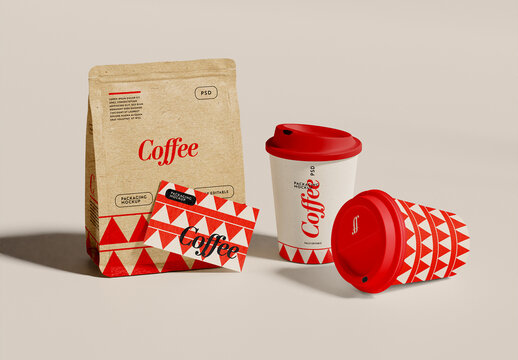 Coffee Cup and Paper Bag Mockup