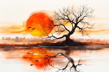 A peaceful watercolor sunrise on January 1st, 2025, symbolizing fresh starts and new hopes, [new beginnings], [tranquil new year]