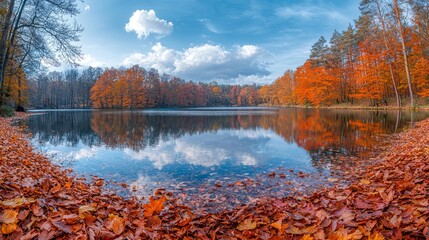 Obraz premium Serene Autumn Reflections in a Tranquil Lake