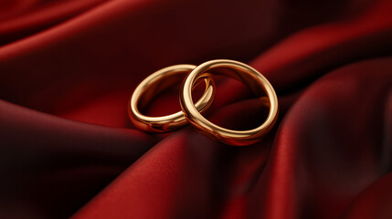 Elegant Gold Rings on Rich Red Fabric