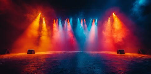 Fototapeta premium Copy space and spotlights on an empty stage in the banner background
