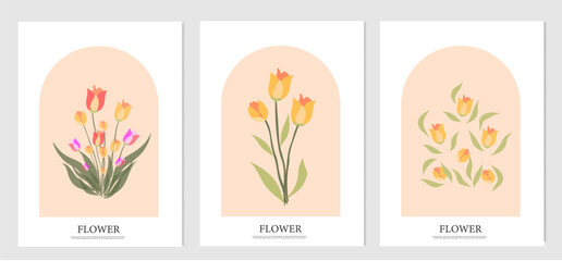 set of aesthetic tulip Flower Market posters. Trendy botanical wall arts with floral design template