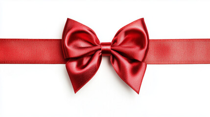 Red satin ribbon isolated on white background, top view.