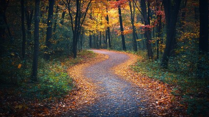 Obraz premium Serene Autumn Trail in Colorful Forest Setting