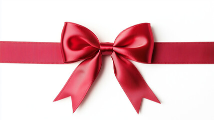 
Red satin ribbon with bow isolated on white, top view.