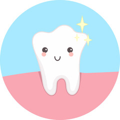 Cute healthy tooth with Kawaii face. Vector illustration.