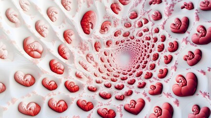 Fototapeta premium Spiral, Fractal, Snail, Heart, Geometric Shapes, Red and White, Abstract Image, Texture, Pattern Background, Wallpaper, Cover and Screen for Smartphone, PC, Laptop, 9:16 and 16:9 Format