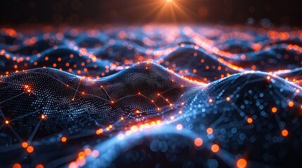 Cyber big data flow. Blockchain data fields. Network line connect stream. Concept of AI technology