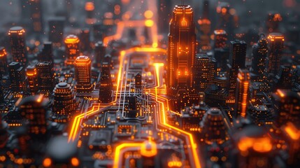 Fototapeta premium Cyber city, digital technology and Information Security. Big data concept in 3D illustration
