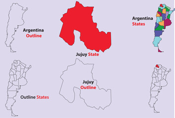 Jujuy map vector of Argentina, Jujuy line map, Jujuy with city map, Jujuy outline map