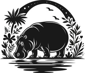 Hippopotamus shilloutee vector illustration 