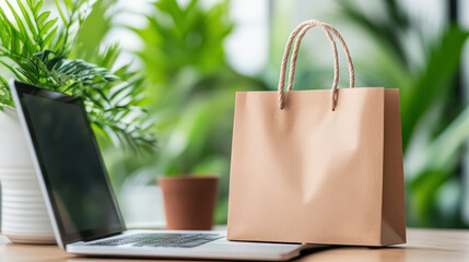 Hands typing on a laptop with a floating digital receipt icon, modern e-commerce workflow. [Digital Invoice], [Tech Concept]