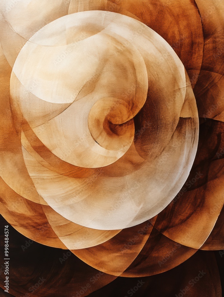 Leinwandbilder overlapping coffee cup rings swirl in various shades of brown, forming a striking and dynamic abstra