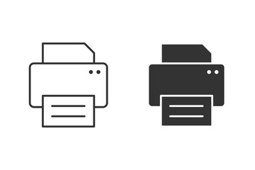 Printer document and page isolated illustrations in filled and outlined variations. Vector icons in flat style