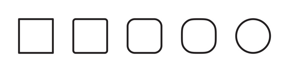 Round, square and circle outlined black blank abstract shapes isolated signs. Vector icons in flat style