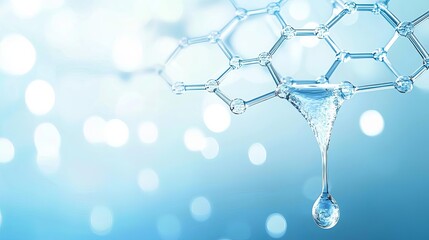 Water filtration membrane made from graphene, filtering molecules and showcasing clean water dripping below   Highlighting graphene s ability in water purification