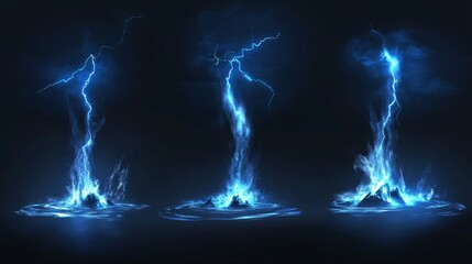 Fototapeta na wymiar Thunderbolt, lightning, electric, and magic electricity animations. Blue glowing storm bolts.