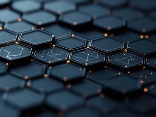 Fototapeta premium Abstract hexagonal grid with glowing nodes, minimal color, Tech Background, Digital connectivity