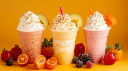 A milkshake cup with a dome cap is shown isolated in white.