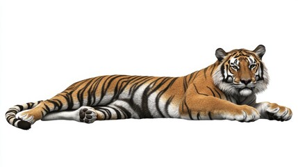 Fototapeta premium A Bengal Tiger, Panthera tigris tigris, sitting in front of a white background at the age of one year