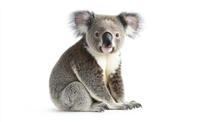 Phascolarctos cinereus poses before a white background like a young koala at 14 months of age