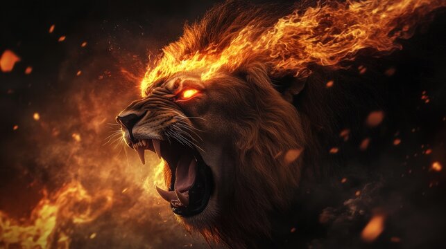 A fierce lion with a fiery mane, embodying power and intensity.