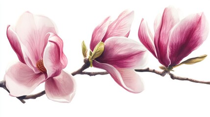 Naklejka premium Watercolor illustration of a pink magnolia. Wild flowers are excellent backgrounds, textures, patterns, and frames.