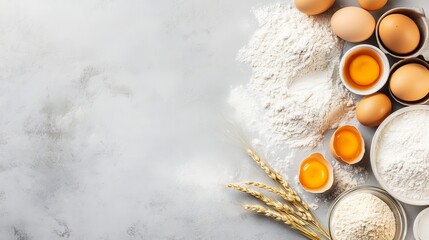 Printed on a bright gray background with space for text, it shows bakers and chefs mixing bread, pastry, milk, eggs, and coconut butter.