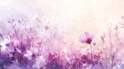 Background with purple and lilac colors. Watercolor painting on canvas with a soft violet gradient. Flower pattern arranged on red artwork on paper. Texture backdrop, macro.