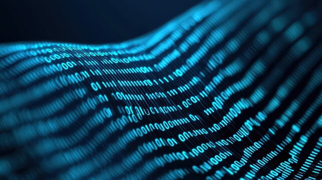 Abstract digital wave with subtle binary code in background, Tech Background, Tech fluidity