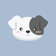 cute white black dog head in flat vector design.