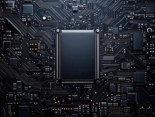 Fototapeta premium Outline of a CPU with simple details on a blank backdrop, Hardware, Tech outline