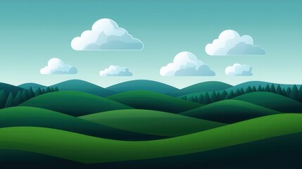 Serene Landscape with Rolling Hills and Fluffy Clouds Under a Clear Sky Depicting Ideal Weather Conditions