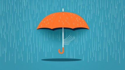 Bright Orange Umbrella in Heavy Rainfall Illustrating Weather Conditions and Climate Change