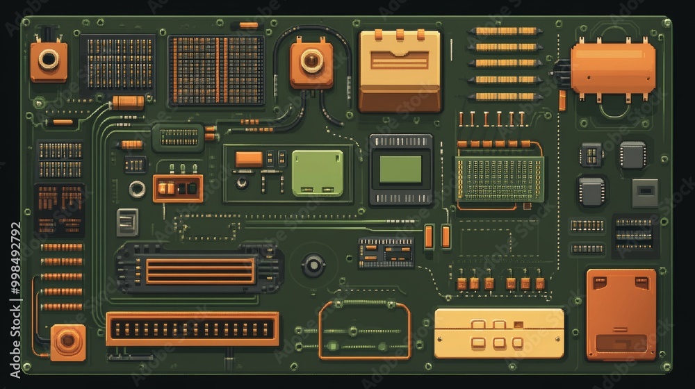 Poster microchips and intricate circuit patterns on printed circuit boards, an essential component of moder