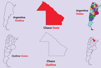 Chaco map vector of Argentina, Chaco line map, Chaco with city map, Chaco outline map