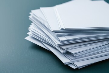 A neat stack of blank paper sheets on a green surface, perfect for office or personal use. Ideal for printing, writing, or crafting.