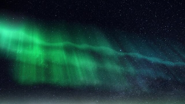 Aurora Borealis Green Purple Milky Way Galaxy Northern Lights Time Lapse Solar Wind. Dance of Celestial Lights across the Milky Way. Northern Lights twirling in harmony with the solar wind