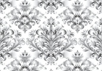 Fototapeta premium A seamless baroque wallpaper pattern. White and gray floral design. Graphic design for fabrics, wallpapers, packaging. Decoration with damask flowers.