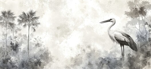 Naklejka premium An art wallpaper with delicate art birds on a watercolor background with textured flowers in pastel style