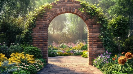 A brick archway leading into a vibrant garden, inviting exploration and enjoyment of nature.