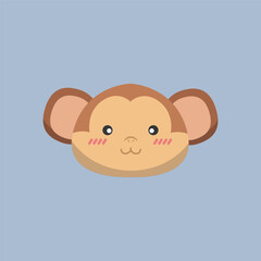 cute monkey head in flat vector design.