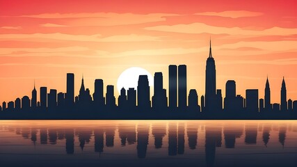 Obraz premium Twin Towers with the silhouette of the New York skyline at dusk. American flag for Patriot Day. 